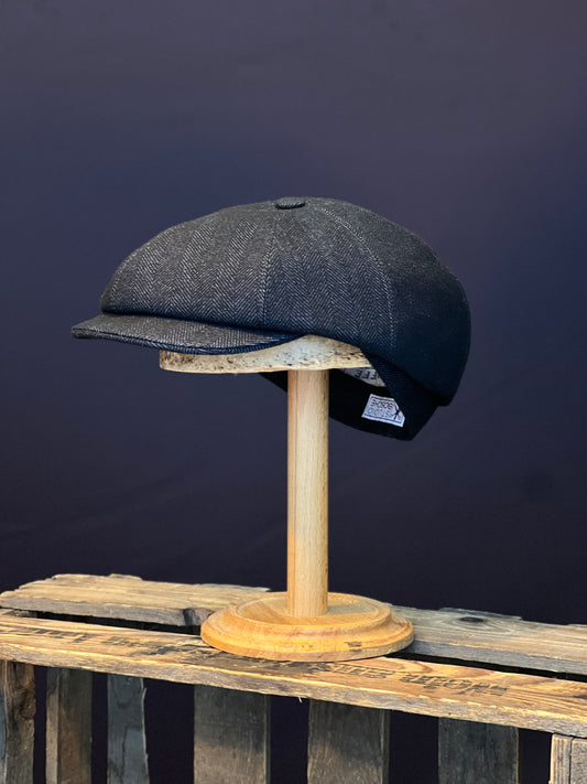 Handgefertigte Klassische Bakerboy Fischgrat Navy für Herren Seite Front