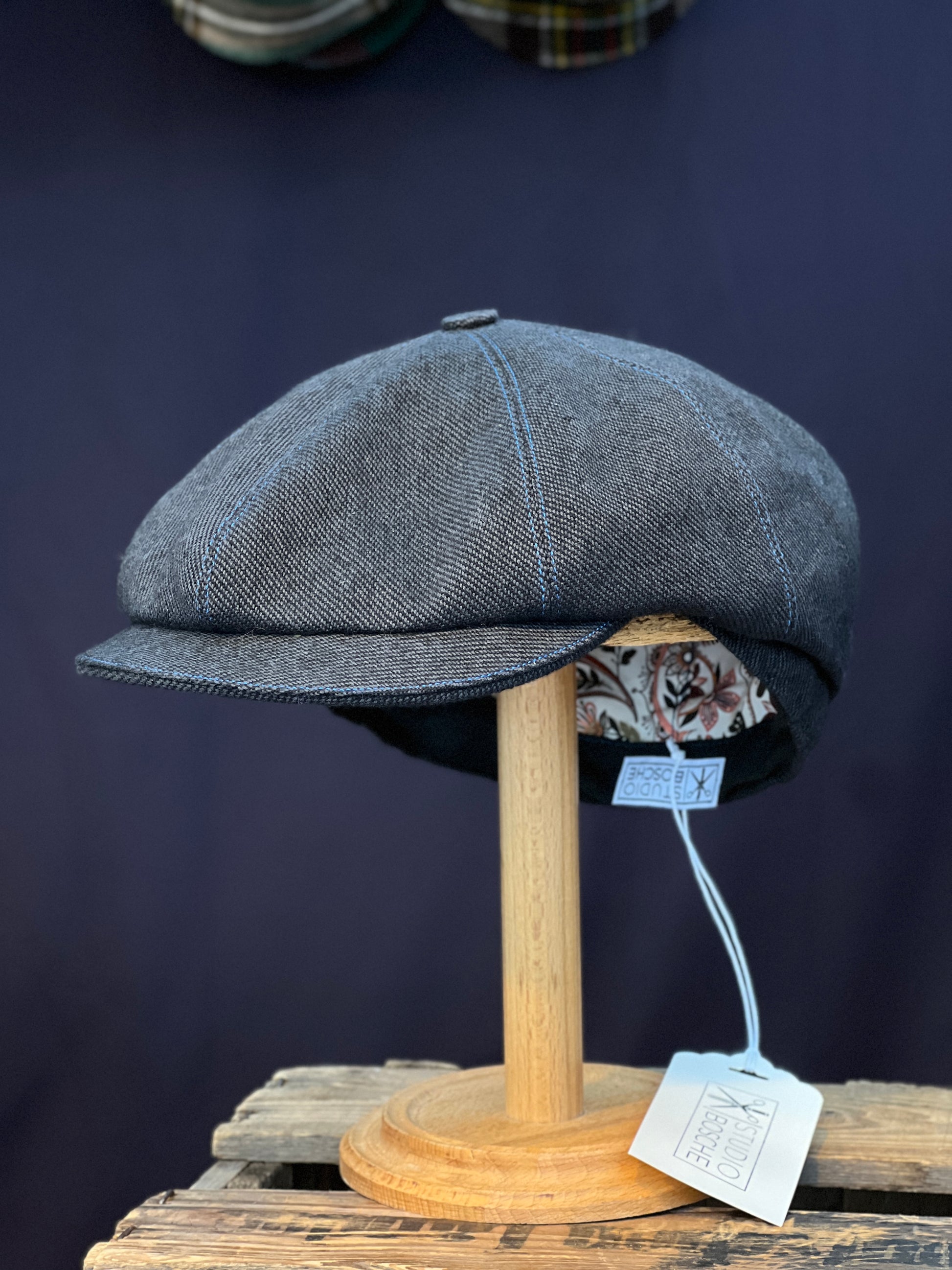 Handgefertigte Klassische Studio Bosche Bakerboy Wolle Navy für Herren Seite Front