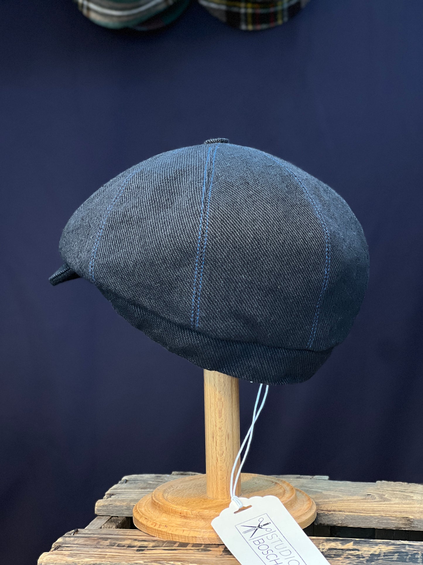 Handgefertigte Klassische Studio Bosche Bakerboy Wolle Navy für Herren Seite Hinten
