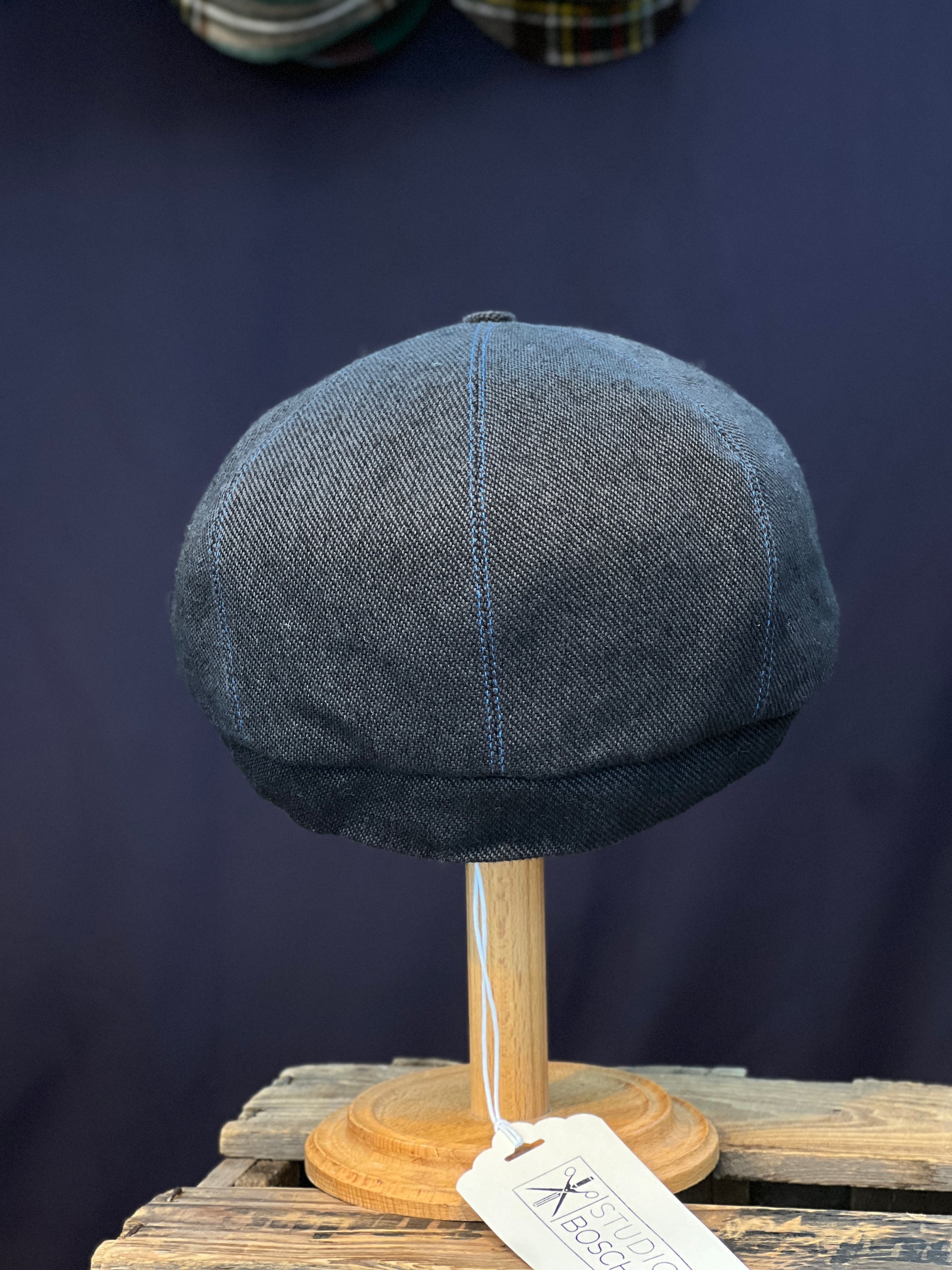 Handgefertigte Klassische Studio Bosche Bakerboy Wolle Navy für Herren Hinten