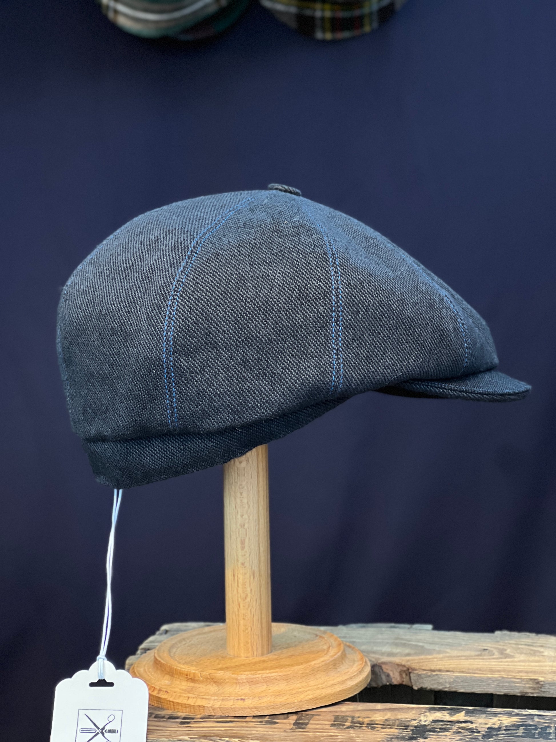 Handgefertigte Klassische Studio Bosche Bakerboy Wolle Navy für Herren Hinten Seite