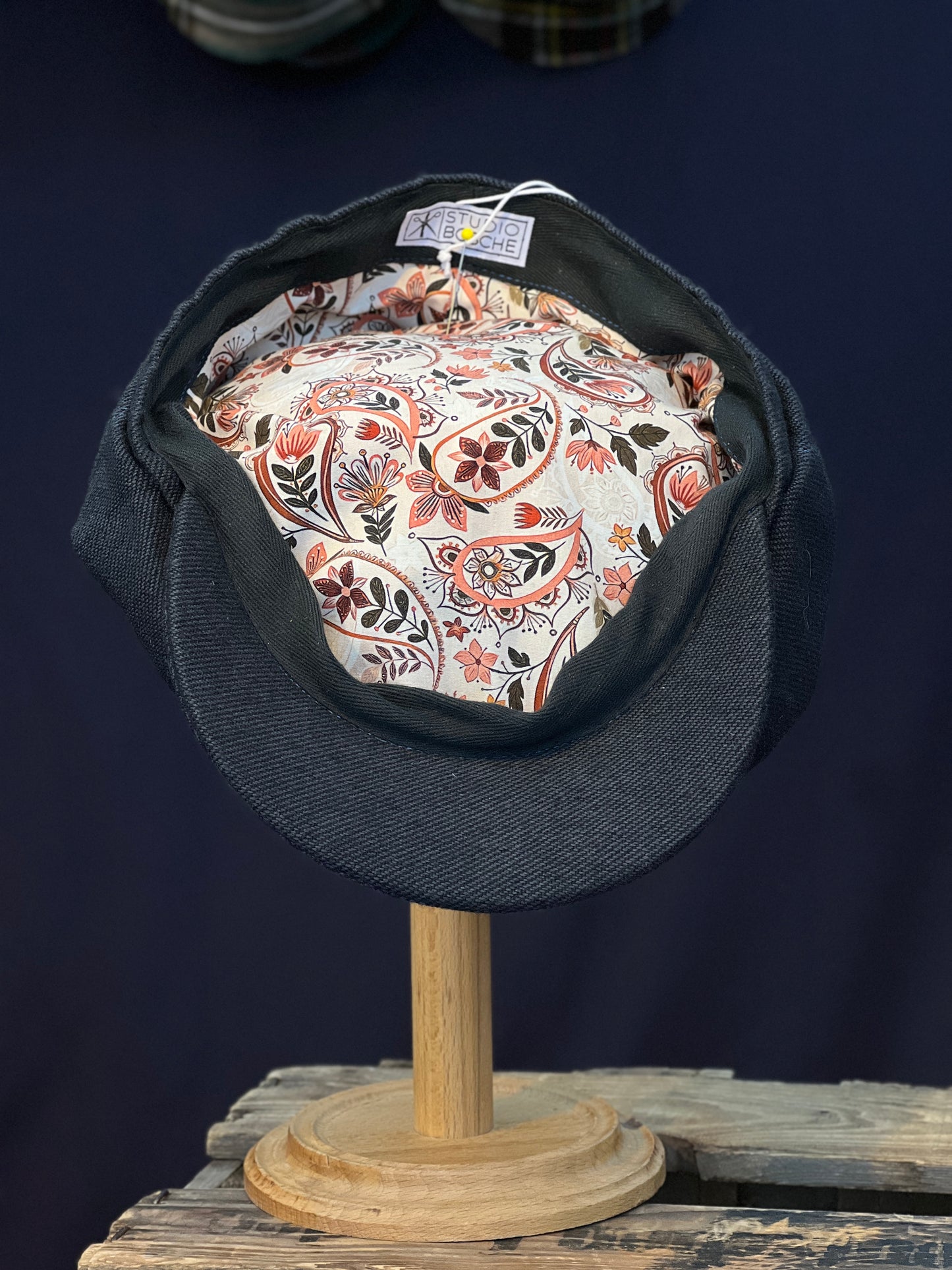 Handgefertigte Klassische Studio Bosche Bakerboy Wolle Navy für Herren Seite Innen