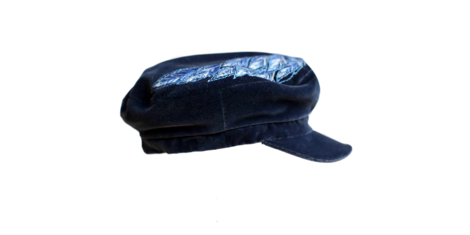 Elbsegler, Fiddler, Schiffermütze, Kapitänsmütze, Baumwolle, Samt, Flügel, Stickerei, handgemacht, handgefertigt, Hutmacherei