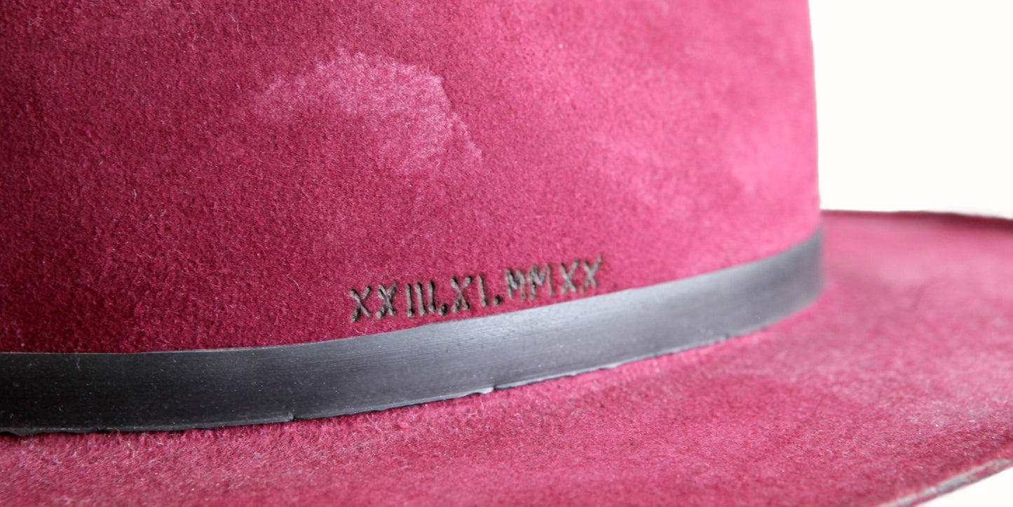 Fedora, bordeaux, Filz, Haarfilz, Hut, Hüte, handgemacht