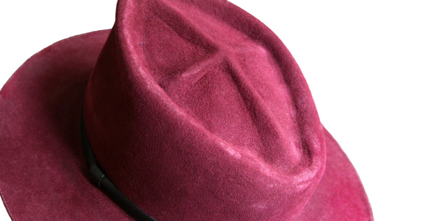 Fedora, bordeaux, Filz, Haarfilz, Hut, Hüte, handgemacht