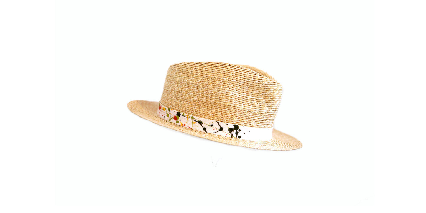 Stroh, Strohhut, Fedora, Weizenstroh, Strohbortennäherei, Strohborte, Hut, handgemacht, handgefertigt, Hutmacherei